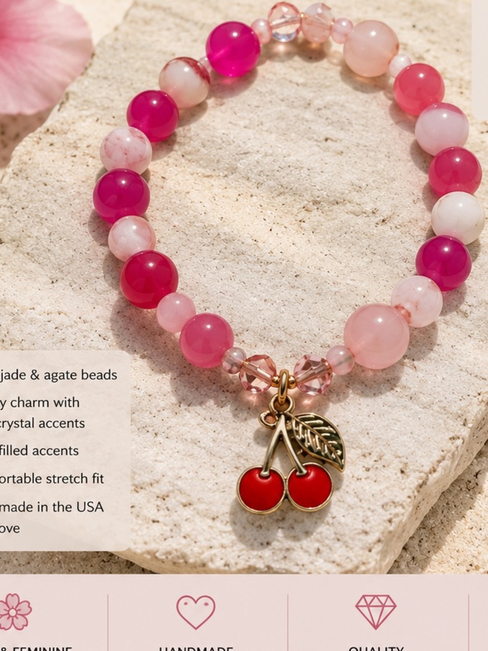 Cherry Blossom Pink Beaded Bracelet